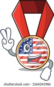 Mascot usa medal in the character two finger