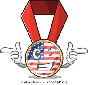 Mascot usa medal in the character wink