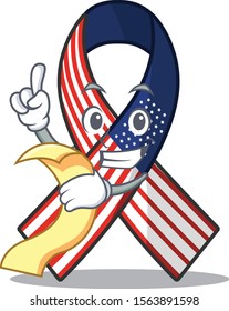 Mascot usa ribbon holding bill in the character