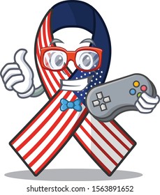 Mascot usa ribbon holding gamer in the character