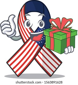 Mascot usa ribbon holding gift in the character