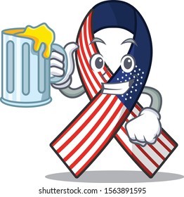 Mascot usa ribbon holding juice in the character
