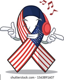 Mascot usa ribbon listening music in the character