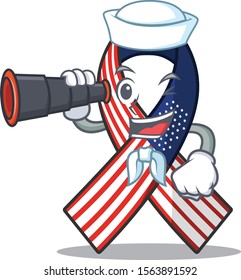 Mascot usa ribbon sailor holding binocular in the character