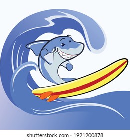 mascot vector about shark cheerfully surfing with