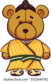 Maskottvektor eines Bären mit einem Samurai-Kimono