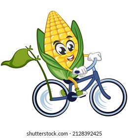 Mascot vector, cartoon and illustration of cute corn cycling