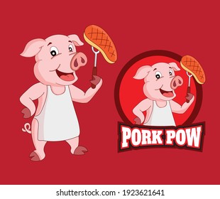 mascot vector for cute pink pork logo, cooking pork