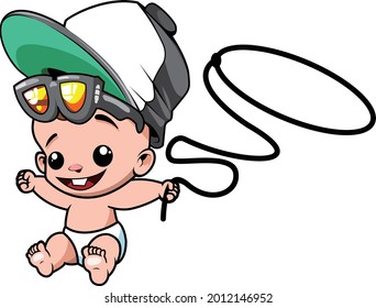 Mascot vector design of baby holding coboy rope 