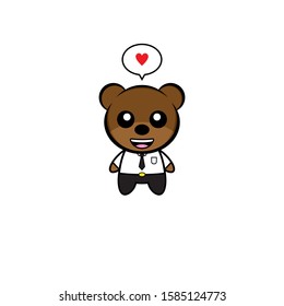 Mascot Vector Design - Bear Businessman with Red Heart and Love
