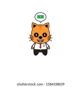 Mascot Vector Design - Cat Businessman with Money Eye