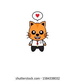 Mascot Vector Design - Cat Businessman with Red Heart and Love