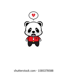 Mascot Vector Design - Panda Businessman with Red Broken Heart and Cry