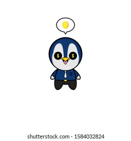 Mascot Vector Design - Penguin Businessman with Gold Coin Eye