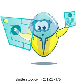 mascot vector of an egg-like robot processing digital data
