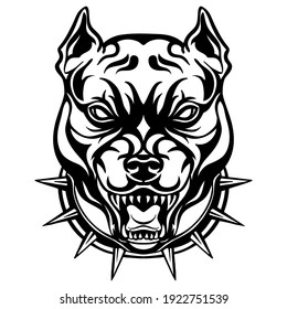 Mascot. Vector head of pitbull. Black illustration of danger dog isolated on white background. For decoration, print, design, logo, sport clubs, tattoo, t-shirt design, stickers.
