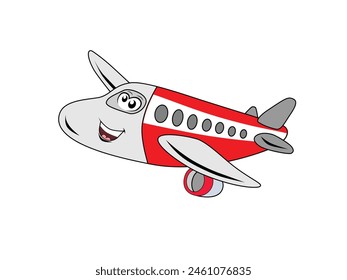 Mascot vector illustration of a cute cartoon airplane for design element with red and light grey color and white background