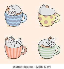 mascot vector illustration of cute cat in cup