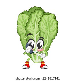 mascot vector illustration of cute mustard green character calling with sellphone
