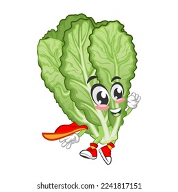 mascot vector illustration of cute mustard green character being a superhero in flight