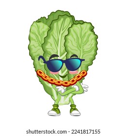 mascot vector illustration of a cute mustard green character wearing sunglasses and a gold chain necklace in hip-hop style