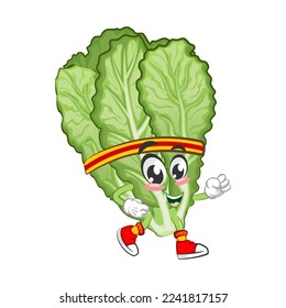 mascot vector illustration of cute mustard green character is jogging