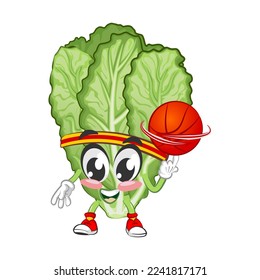 mascot vector illustration of a cute mustard green character playing basketball