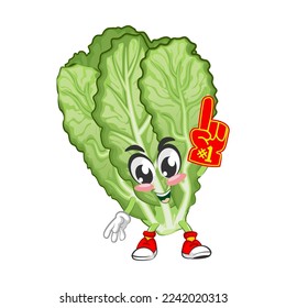 mascot vector illustration of cute mustard green character pointing finger foam with enthusiasm