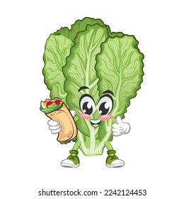 mascot vector illustration of a cute mustard green character bring a delicious burrito