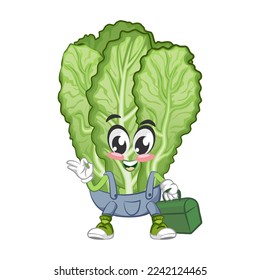 mascot vector illustration of a cute mustard green character to be a handiman with his toolbox
