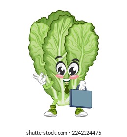 mascot vector illustration of a cute mustard green character carrying a suitcase to go to work to the office