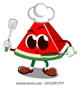 ilustración de vector de mascota de una linda pieza de sandía emocionada de ser un chef