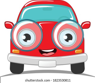 mascot vector illustration of a cute and shiny little red car with glasses