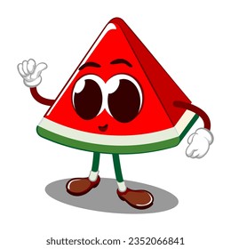 mascot vector illustration of a cute watermelon slice and thumbs up