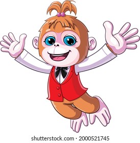 mascot vector illustration of female monkey jumping