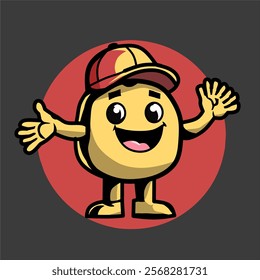 mascot vector illustration of a potato, wearing a hat and smiling