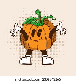 Mascot Vegetables Funny cartoon characters Groovy hippie 70s. Sticker pack, posters, prints.elements in trendy retro cartoon style.

