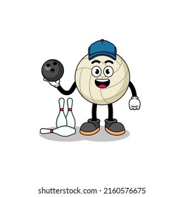 Mascot of volleyball as a bowling player , character design