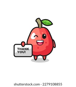 the mascot of the water apple holding a banner that says thank you , cute style design for t shirt, sticker, logo element