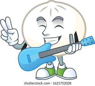 A mascot of white hoppang performance with guitar