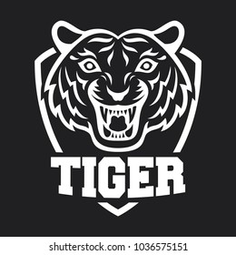 Mascot of white tiger's head on shield background