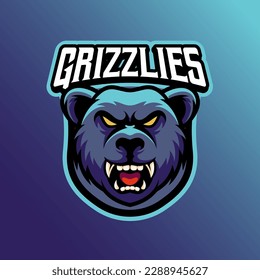 Mascot of wild grizzly that is suitable for e-sport gaming logo template