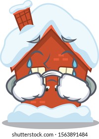 Mascot winter house a cartoon isolated crying