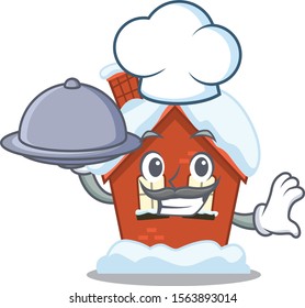 Mascot winter house a cartoon isolated chef holding food