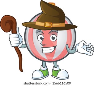 Mascot a witch in cartoon christmas ball
