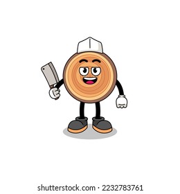 Mascot of wood grain as a butcher , character design