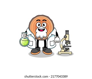 Mascot of wood trunk as a scientist , character design
