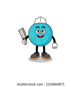 Mascot of yarn ball as a butcher , character design