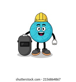 Mascot of yarn ball as a welder , character design