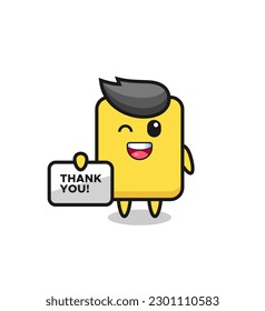 the mascot of the yellow card holding a banner that says thank you , cute style design for t shirt, sticker, logo element